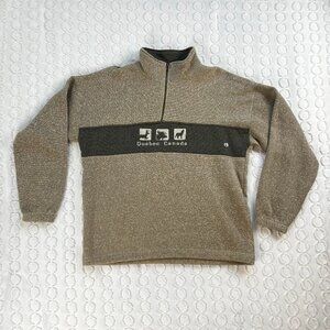 Souvenirs Northern Quebec Canada Sweater Men's Large 1/4 Zip Brown Winter Fall
